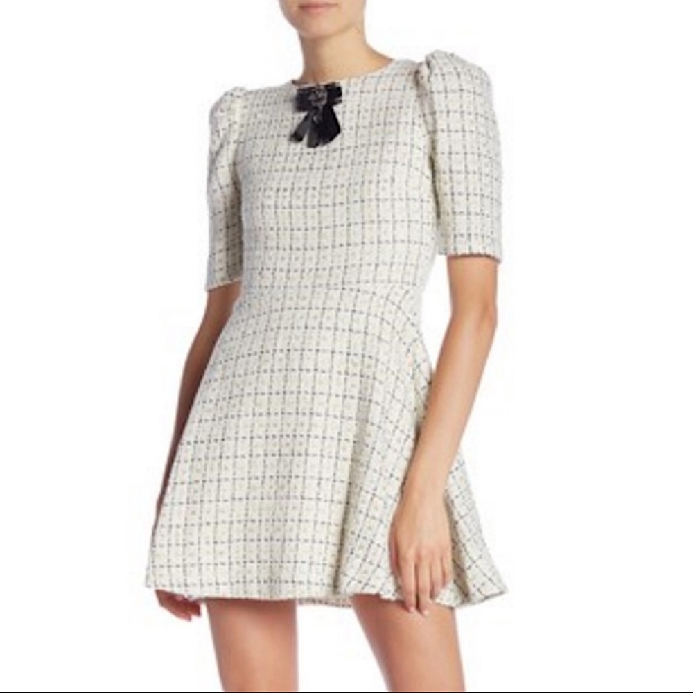 Just Me Plaid Tweed Mini Dress Fit Flare White